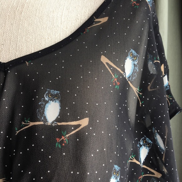 🦉 SHE SAID ✨🦉 Sheer Owl Print Long Blouse - Picture 1 of 7